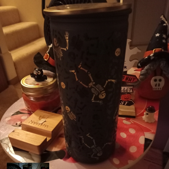 Black Smoked Glass Skeleton Halloween Candle - Picture 5 of 5